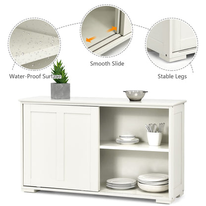 Wooden Sideboard Buffet Cabinet with Adjustable Shelf and Sliding Barn Door, Kitchen Storage and Coffee Bar Console Table for Living Room, Dining Room, or Hallway, White