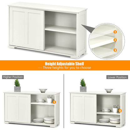 Wooden Sideboard Buffet Cabinet with Adjustable Shelf and Sliding Barn Door, Kitchen Storage and Coffee Bar Console Table for Living Room, Dining Room, or Hallway, White