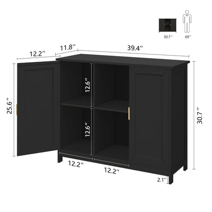 White Buffet Cabinet with Storage, Modern Wooden Narrow Sideboard Credenza with Doors for Entryway or Living Room
