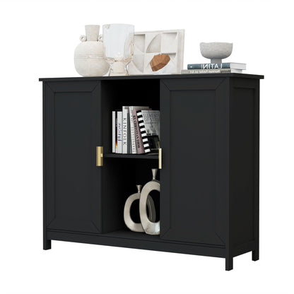 White Buffet Cabinet with Storage, Modern Wooden Narrow Sideboard Credenza with Doors for Entryway or Living Room