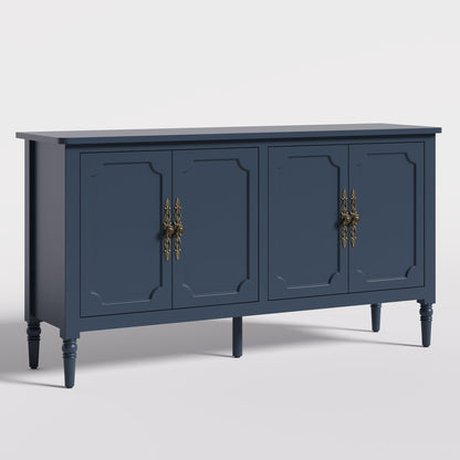 58" Mid-Century Modern Sideboard Buffet Cabinet with Storage and Solid Wood Legs, 4-Door Credenza for Entryway, Kitchen, or Living Room, Dove Gray