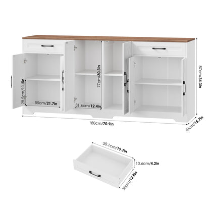 **YGEOMER Farmhouse Buffet Cabinet Sideboard with 3 Drawers and 2 Doors, Wood Coffee Bar Storage Cabinet for Kitchen or Dining Room**
