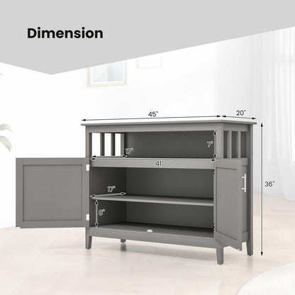 Freestanding Buffet Cabinet with Adjustable Shelf, Kitchen Storage Sideboard Console Table, 45" x 20" x 36", Grey