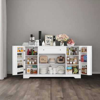 **HITHOS 54" Modern Buffet Cabinet with Storage, White Kitchen Sideboard with Drawer, Wood Coffee Bar Station with Adjustable Shelves for Living Room**