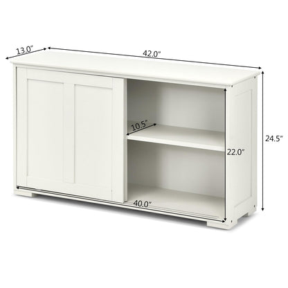 Wooden Sideboard Buffet Cabinet with Adjustable Shelf and Sliding Barn Door, Kitchen Storage and Coffee Bar Console Table for Living Room, Dining Room, or Hallway, White
