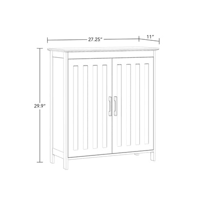 Two-Door Floor Storage Cabinet with Adjustable Shelves, Bathroom Storage with Soft-Close Doors, White Finish with Matte Black Handles