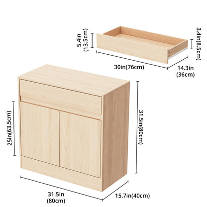 Buffet Cabinet with 2 Doors, Drawer, and Adjustable Shelf, Modern Kitchen Sideboard Coffee Bar for Living Room or Kitchen, Oak