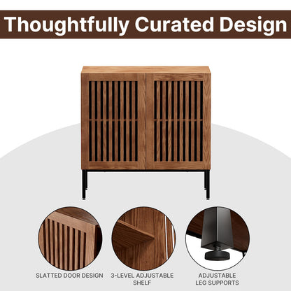 **32" Storage Cabinet, Modern Coffee Bar with Adjustable Shelf and Metal Base, Wood Multifunctional Console Table for Kitchen, Living Room, and Entryway, Brown**