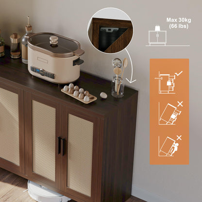 **Rattan Buffet Cabinet with Storage, Sideboard with Doors and Adjustable Shelves, Farmhouse Coffee Bar Station, Modern