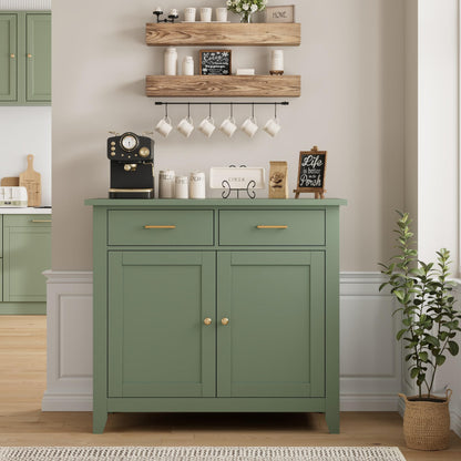 HORSTORS Modern Farmhouse Buffet Cabinet with Storage, Kitchen Sideboard Coffee Bar with 2 Drawers and 2 Doors, Floor Storage Cabinet for Living Room, Dining Room, or Bathroom, Green