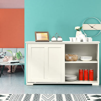 Wooden Sideboard Buffet Cabinet with Adjustable Shelf and Sliding Barn Door, Kitchen Storage and Coffee Bar Console Table for Living Room, Dining Room, or Hallway, White