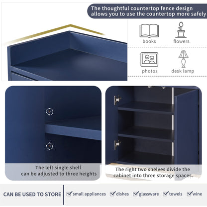 Modern Wood Sideboard Buffet Cabinet with Doors, Adjustable Shelves, and Metal Base, Kitchen Storage for Small Spaces, Navy Blue