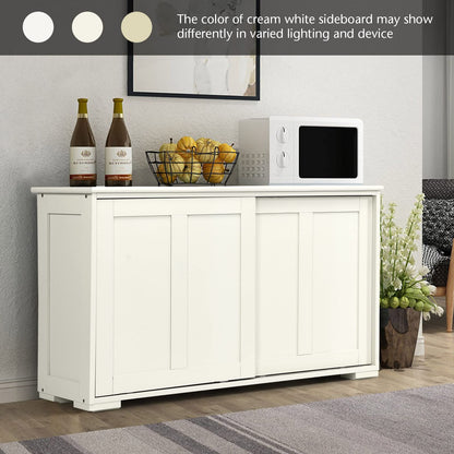 Wooden Sideboard Buffet Cabinet with Adjustable Shelf and Sliding Barn Door, Kitchen Storage and Coffee Bar Console Table for Living Room, Dining Room, or Hallway, White