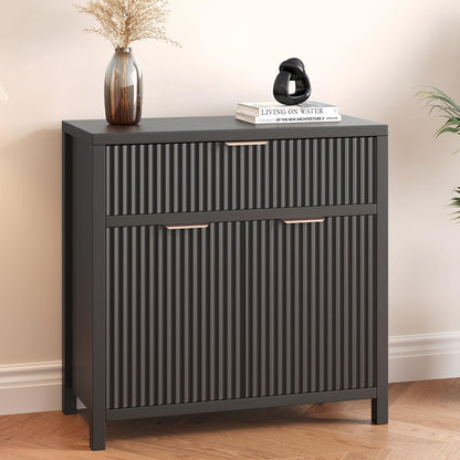 Fluted Storage Cabinet, Sideboard Buffet with Storage, 2 Door 1 Drawer Adjustable Shelf, Accent Cabinet, Console Tables, Credenzas for Living Room, Entryway Table Black