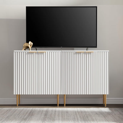 57" Modern Sideboard Buffet Cabinet with 4 Doors and Adjustable Shelf, Space-Saving Storage Console for Entryway, Kitchen, or Living Room, White