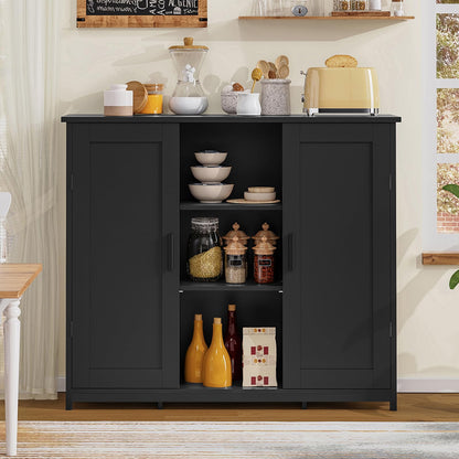 Storage Cabinet with 2 Doors and 4 Shelves, Bathroom Cupboard or Credenza for Living Room, Entryway, or Home Office, Black
