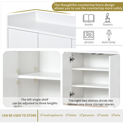 Modern Wood Sideboard Buffet Cabinet with Doors, Adjustable Shelves, and Metal Base, Kitchen Storage for Small Spaces, White