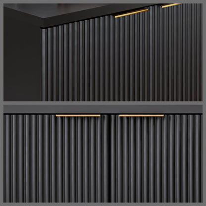 Fluted Buffet Cabinet with Doors and Shelves, Modern Wood Sideboard Coffee Bar Storage for Kitchen, Dining, and Living Room, Black
