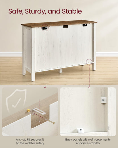 **Buffet Cabinet, Coffee Bar Cabinet with 3 Drawers, Adjustable Shelves, Sideboard Storage with Cable Holes and Drawer Dividers, Rustic White and Honey Brown**
