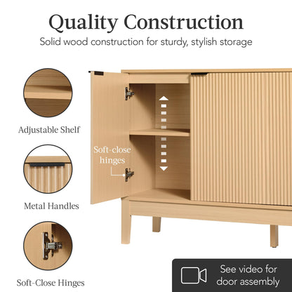 Modern 55" 4-Door Sideboard Storage Cabinet with Reed Panels and Adjustable Shelves, Buffet Media Cabinet for Entryway or Living Room, Natural