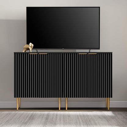 57" Modern Sideboard Buffet Cabinet with 4 Doors and Adjustable Shelf, Space-Saving Storage Console for Entryway, Kitchen, or Living Room, White