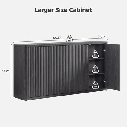 SICOTAS 66.3" Modern Fluted Buffet Cabinet with Storage, Accent Sideboard with 4 Doors, Wide Credenza Buffet Table Media Console Cabinet for Entryway, Living Room, Kitchen, Dining Room, or Hallway