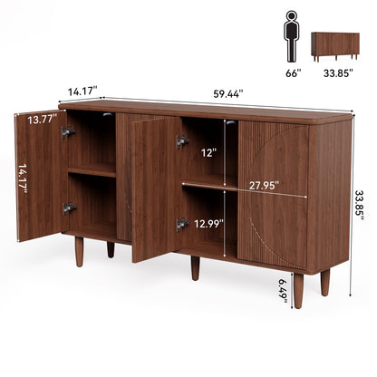 LITTLE TREE 59-Inch Buffet Cabinet Sideboard with Storage, Modern Sideboard Buffet Table with Doors for Living Room, Dining Room (Walnut)