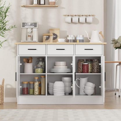 White Buffet Cabinet with Storage, Modern Wooden Narrow Sideboard Credenza with Doors for Entryway or Living Room