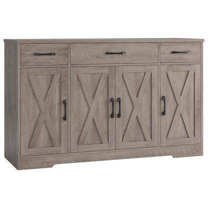 55" Large Buffet Sideboard Cabinet with Drawers, Shelves, and Doors, Modern Farmhouse Coffee Bar Station for Kitchen or Dining Room, Ash Grey