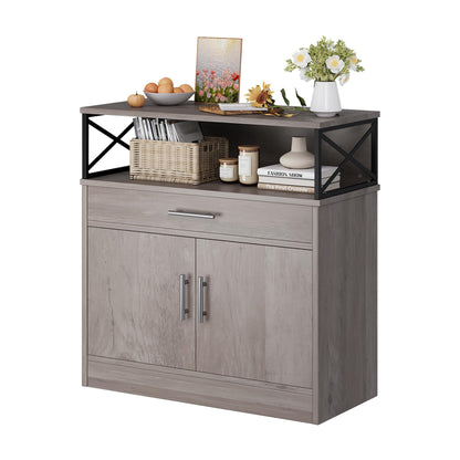 31" Modern Sideboard Buffet Cabinet with Adjustable Shelf, Wood Farmhouse Coffee Bar Storage for Kitchen or Dining Room, Ash Grey