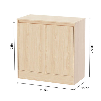 Set of 2 Oak Buffet Cabinets with 4 Doors and Adjustable Shelf, Modern Kitchen Sideboard Coffee Bar for Living Room or Kitchen