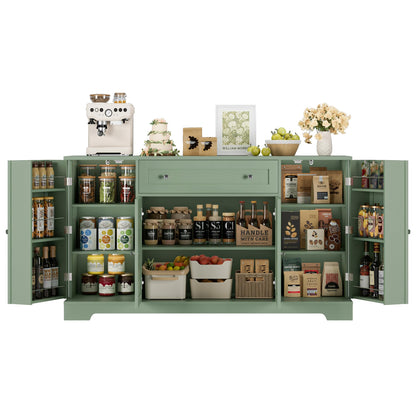 **HITHOS 54" Modern Buffet Cabinet with Storage, Green Kitchen Sideboard with Drawer, Wood Coffee Bar Station with Adjustable Shelves for Living Room**
