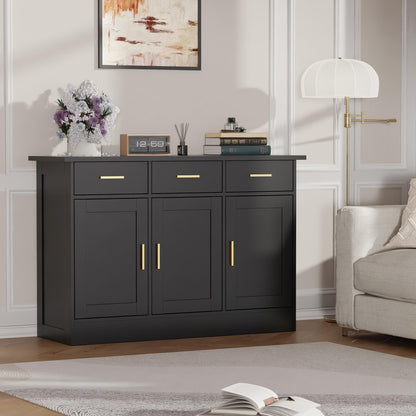 Modern Narrow Sideboard Cabinet with Marble Top, White Buffet Storage Cabinet for Kitchen or Living Room