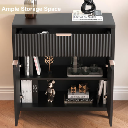 Fluted Storage Cabinet, Sideboard Buffet with Storage, 2 Door 1 Drawer Adjustable Shelf, Accent Cabinet, Console Tables, Credenzas for Living Room, Entryway Table Black