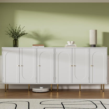 Set of 2 Sideboard Buffet Cabinets with 3 Doors and Adjustable Shelf, Arched Shaker Door Coffee Bar Storage for Living or Dining Room, White