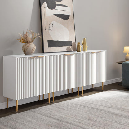 57" Modern Sideboard Buffet Cabinet with 4 Doors and Adjustable Shelf, Space-Saving Storage Console for Entryway, Kitchen, or Living Room, White
