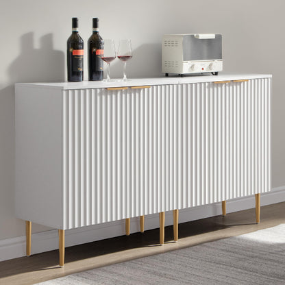 57" Modern Sideboard Buffet Cabinet with 4 Doors and Adjustable Shelf, Space-Saving Storage Console for Entryway, Kitchen, or Living Room, White