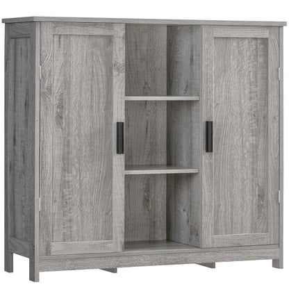 Storage Cabinet with 2 Doors and 4 Adjustable Shelves, Buffet Floor Cabinet for Living Room, Entryway, or Kitchen, Rustic Gray