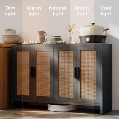 **Rattan Buffet Cabinet with Storage, Sideboard with Doors, TV Stand, Farmhouse Coffee Bar, Modern Wood Storage Cabinet for Living Room, Kitchen, or Dining Room, Black**