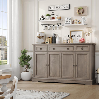 FINETONES 52.7" Large Buffet Cabinet with Storage, Modern Sideboard with 3 Drawers and 4 Doors, Wooden Coffee Bar Cabinet for Kitchen, Dining Room, Living Room, or Home Office, Ash Grey