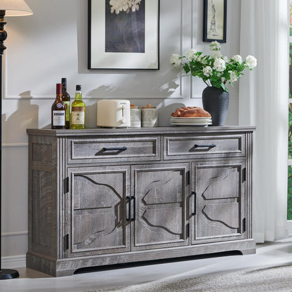 **55" Large Buffet Sideboard Cabinet with 3 Doors and 2 Drawers, Buffet Table Coffee Bar Wine Bar Storage Cabinet for Dining Room or Living Room, Dark Grey**
