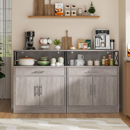**Shintenchi Modern Kitchen Buffet Cabinet with Adjustable Shelf, Farmhouse Coffee Bar Storage Cabinet, Ash Grey**