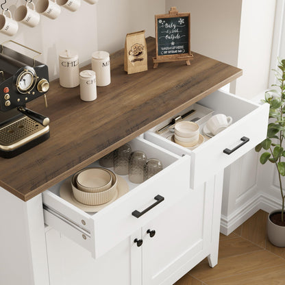 HORSTORS Modern Farmhouse Buffet Cabinet with Storage, Kitchen Sideboard Coffee Bar with 2 Drawers and 2 Doors, Floor Storage Cabinet for Living Room, Dining Room, or Bathroom, Ivory White