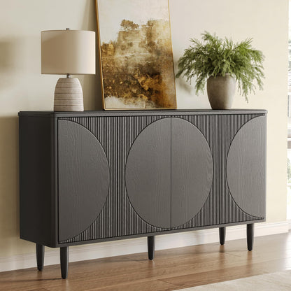 **LITTLE TREE 59" Buffet Cabinet Sideboard with Storage, Modern Sideboard Buffet Table with Doors for Living Room and Dining Room, Black**