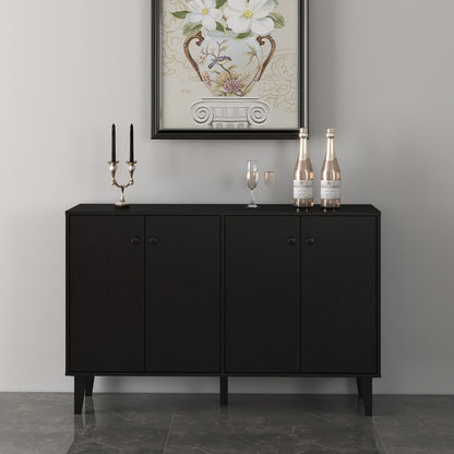Black Sideboard Buffet Cabinet with 4 Doors, Kitchen and Living Room Storage Console Table