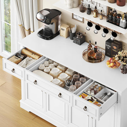 FINETONES 52.7" Large Buffet Cabinet with Storage, Modern Sideboard with 3 Drawers and 4 Doors, Wooden Coffee Bar Cabinet for Kitchen, Dining Room, or Living Room, White