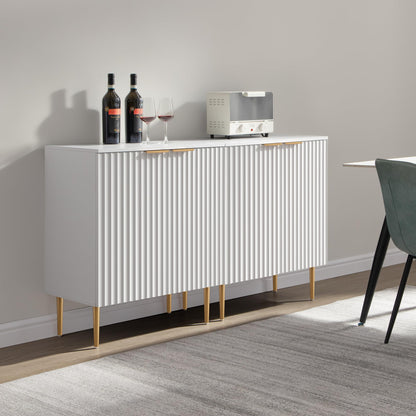 57" Modern Sideboard Buffet Cabinet with 4 Doors and Adjustable Shelf, Space-Saving Storage Console for Entryway, Kitchen, or Living Room, White