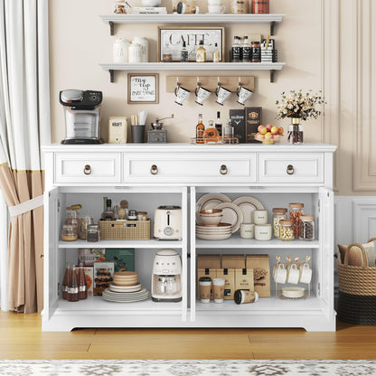 FINETONES 52.7" Large Buffet Cabinet with Storage, Modern Sideboard with 3 Drawers and 4 Doors, Wooden Coffee Bar Cabinet for Kitchen, Dining Room, or Living Room, White