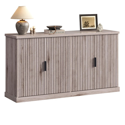 **Transitional Buffet Cabinet, Console Sideboard with Adjustable Shelves and Fluted Doors, Buffet Table for Kitchen or Pantry, Washed Gray**