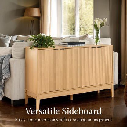 Modern 55" 4-Door Sideboard Storage Cabinet with Reed Panels and Adjustable Shelves, Buffet Media Cabinet for Entryway or Living Room, Natural